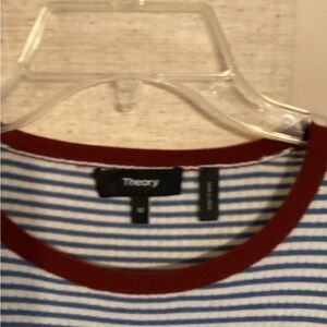 Theory Blue and White Striped Top with Red Trim